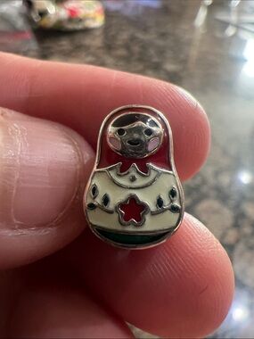 Sterling Silver Matryoshka Doll Enamel Charm - Red, White & Green